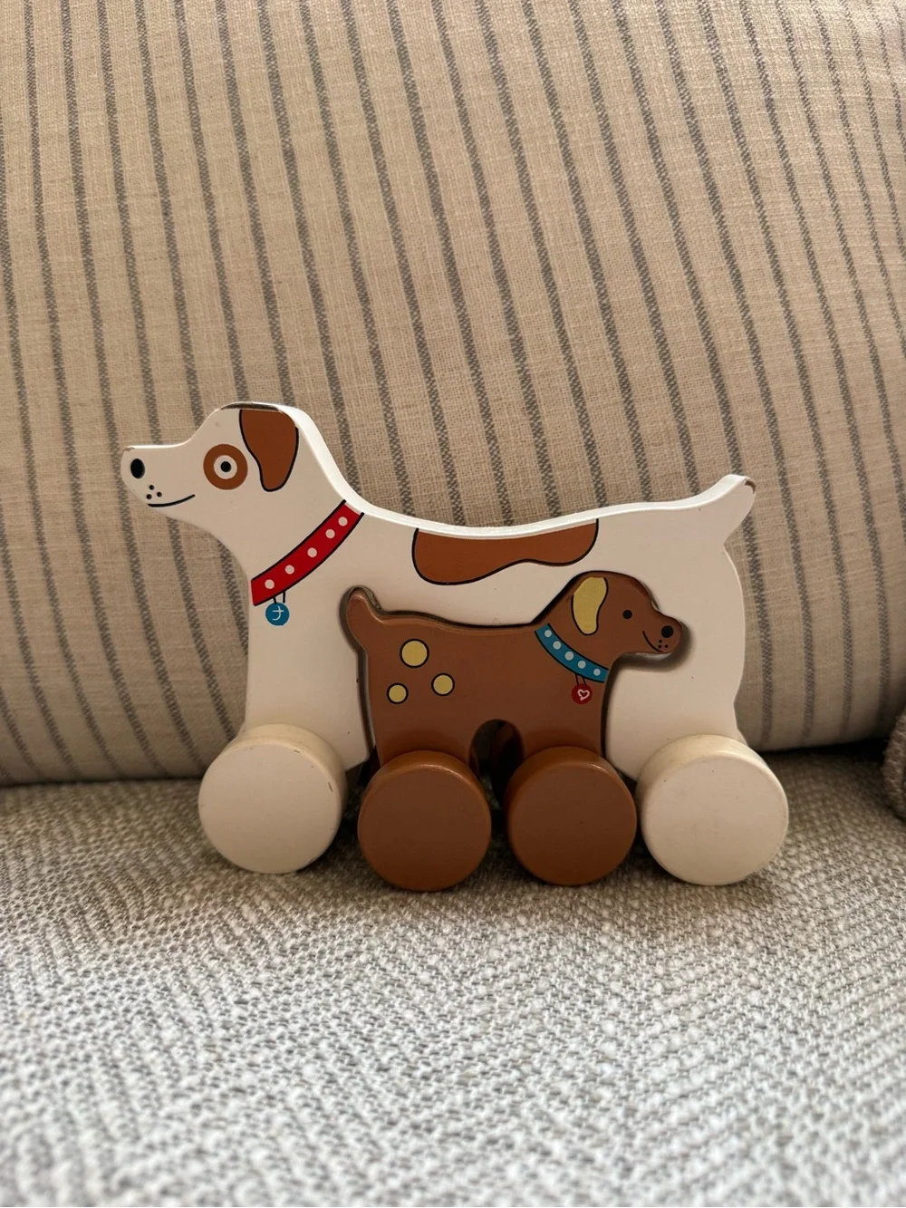 Wooden Pull-Along Dog Toy - White and Brown